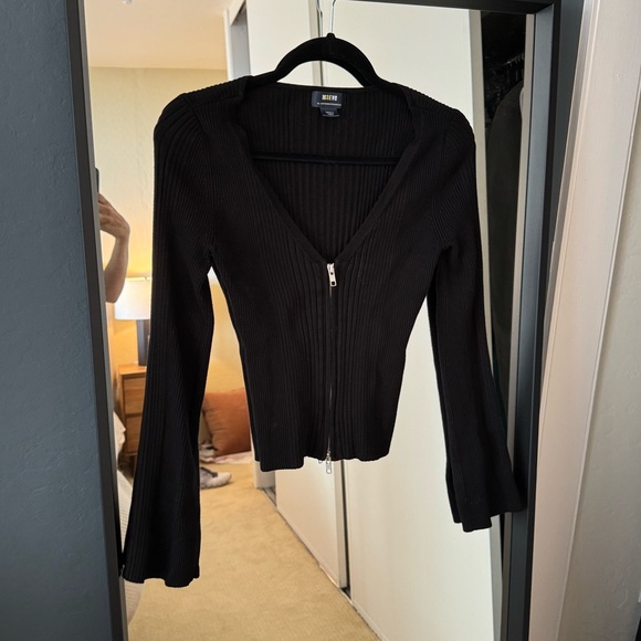 Maeve Zip-Front Cardigan Black Sweater Anthropologie Small gently used looks new - Picture 4 of 4